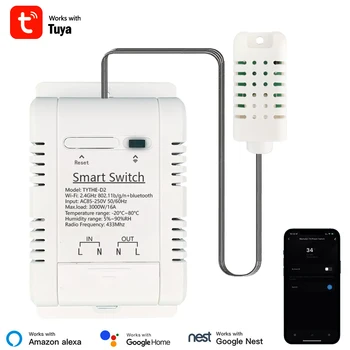 Tuya WiFi Switch 16A 3000W Wireless Control with Power Consumption Monitoring Temperature and Humidity Thermostat Alexa 1