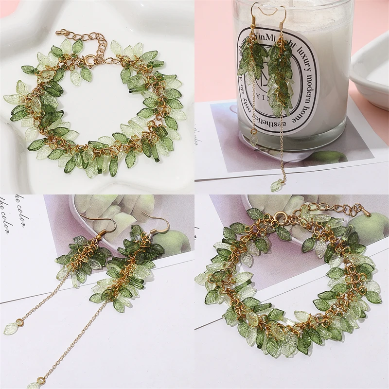 Green Transparent Leaf-Shaped Acrylic Beads - 5x10mm
