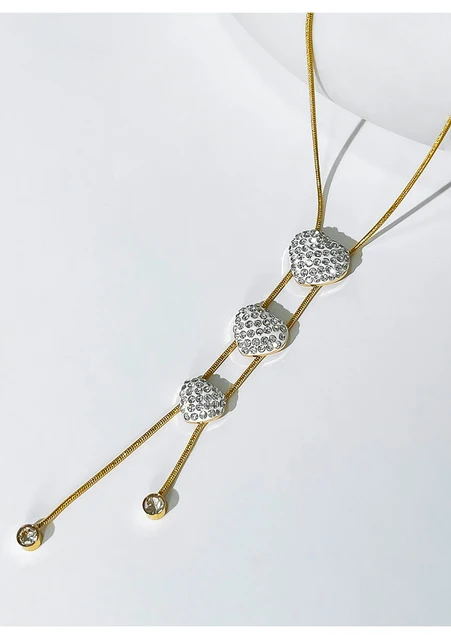 Peri'sbox Romantic Stainless Steel Gold Plated Pave Rhinestone