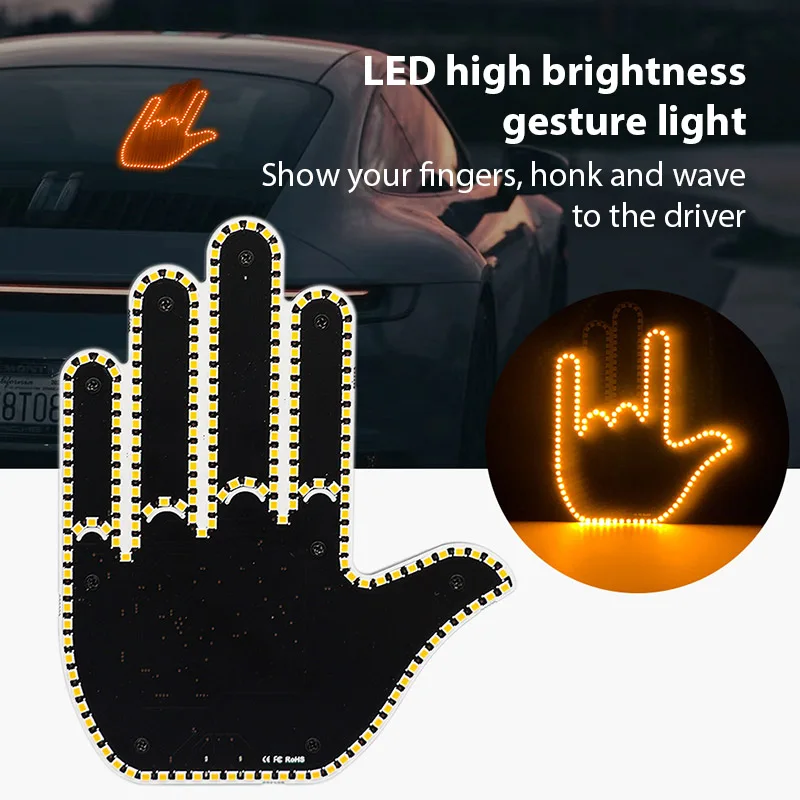 Funny Car Finger Gesture Light Car Multi-function Warning Tip Light Anti-Tailgating Light Interactive palm light Car Accessories