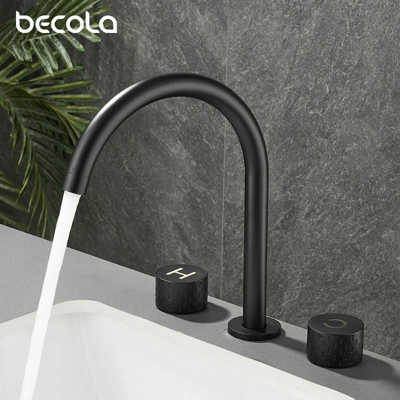 Bathroom Basin Faucets Deck Mounted Double Handle Faucet Black Basin Mixer Hot Cold Shower Room Sink Faucet 3 Hole Tub Tap