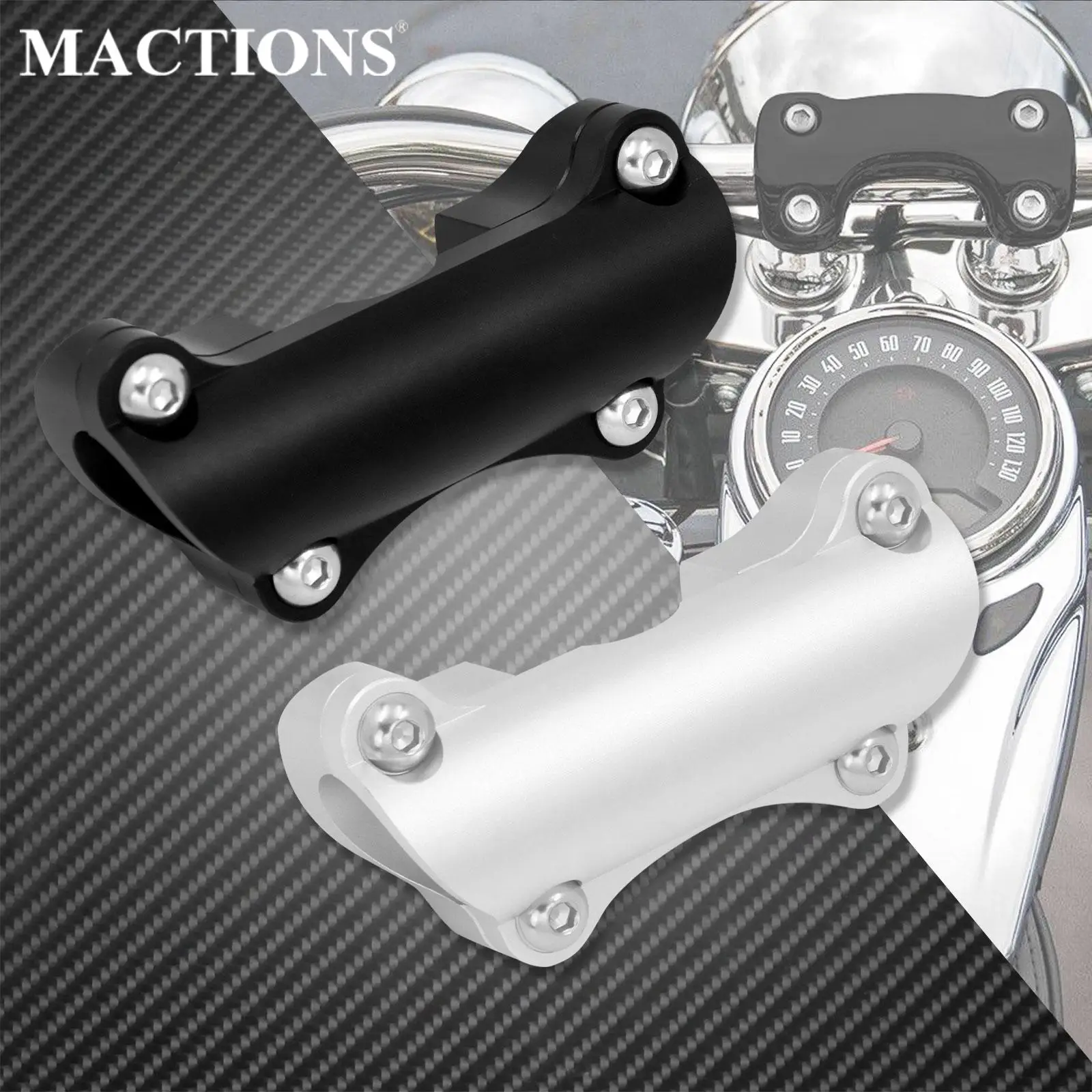 Motorcycle Universal 1-1 1/4 in Handlebar Risers Top Clamp Mount Cover Black/Chrome  For Harley Dyna Softail Touring Sportster XL, image size:1600x1600