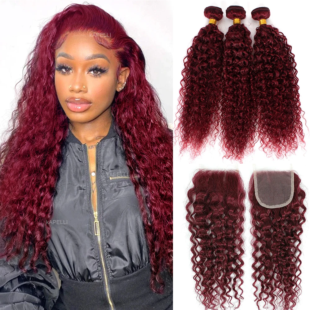 12A Water Wave Bundles With Frontal 99J Burgundy Wet and Wavy Virgin Curly Loose Deep Wave Human Hair Bundles With Closure human hair bundles human hair closure