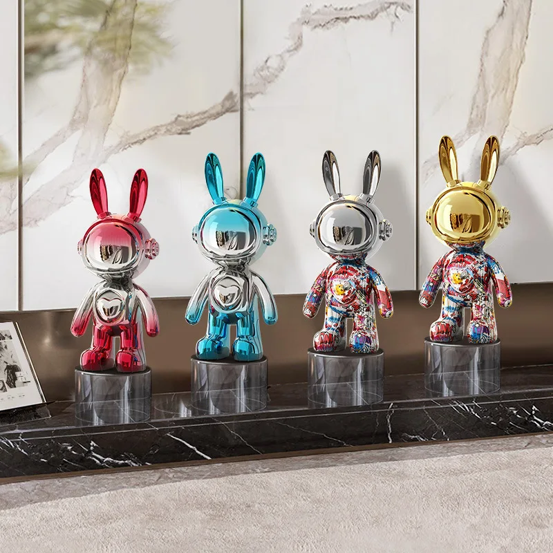Nordic Cartoon Rabbit Statue Cartoon Robot Rabbit Sculpture Resin