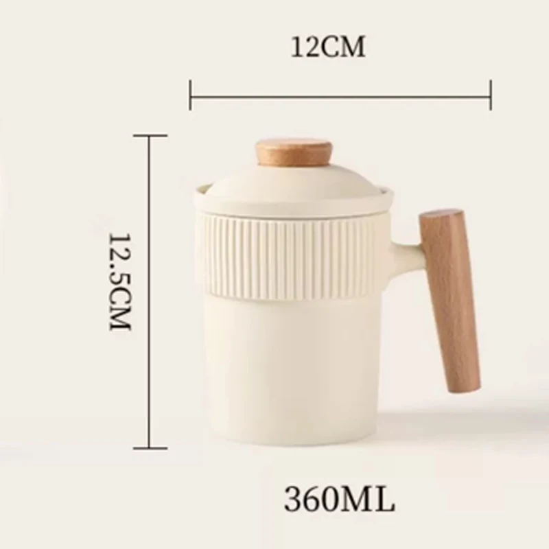 Chinese Style Tea Filtering and Separation Cups, With Cover White Porcelain Personal Mug, Home Drinkware Ceramic Office Cup, 1Pc