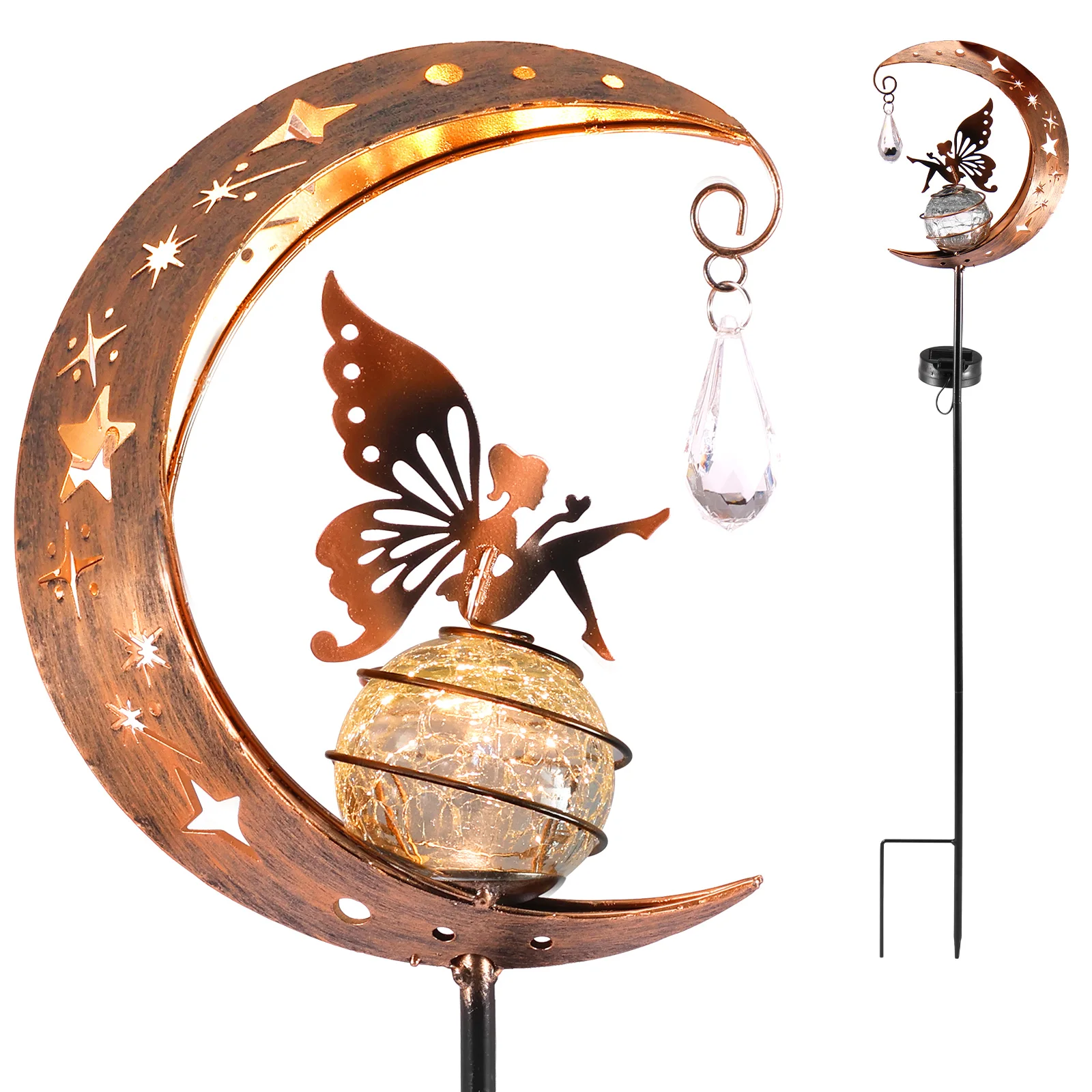 

Moon Fairy Solar Light Outdoor Garden Fairy Stake Lights IP55 Waterproof Lawn Lamp Metal Fairy Butterfly Yard Lamp Decorative