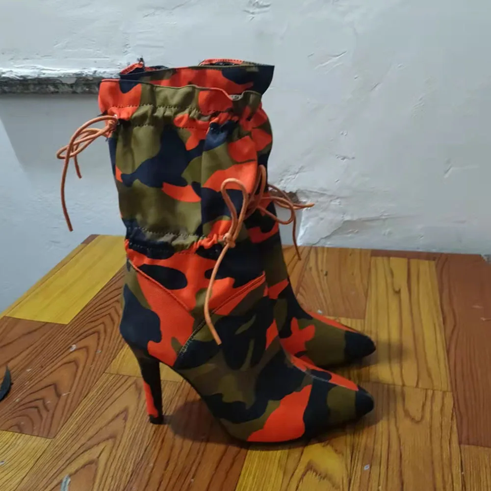 Brand New INS Hot Female Thin High Heels Ankle Boots Fashion Print Mixed Colors Pointed Toe Boots Women Party Sexy Shoes Woman