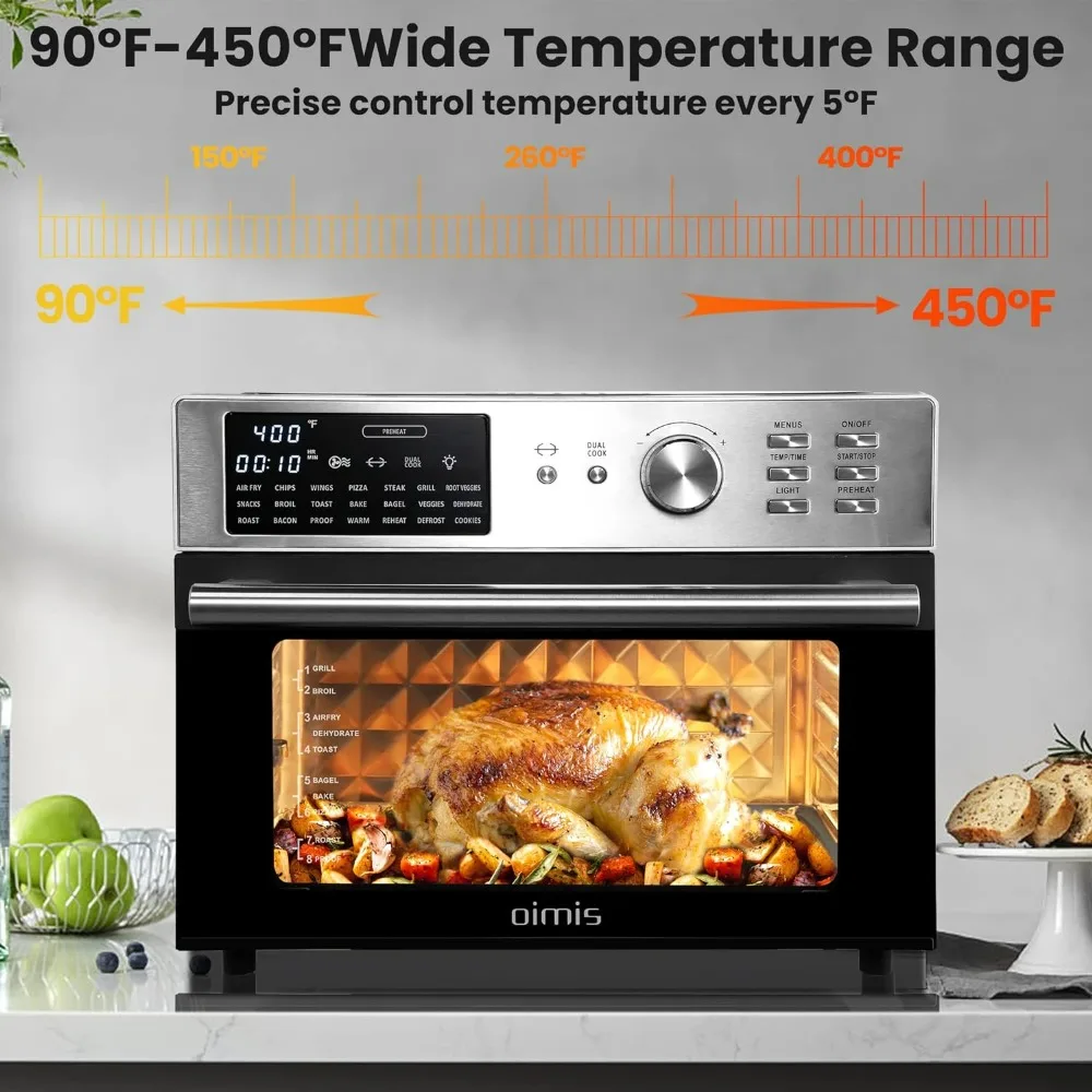 Air Fryer Rotisserie Toaster Oven,32QT X-Large Stainless Steel Combo 21 IN 1 Countertop Oven Dual Cook Patented Dual 5
