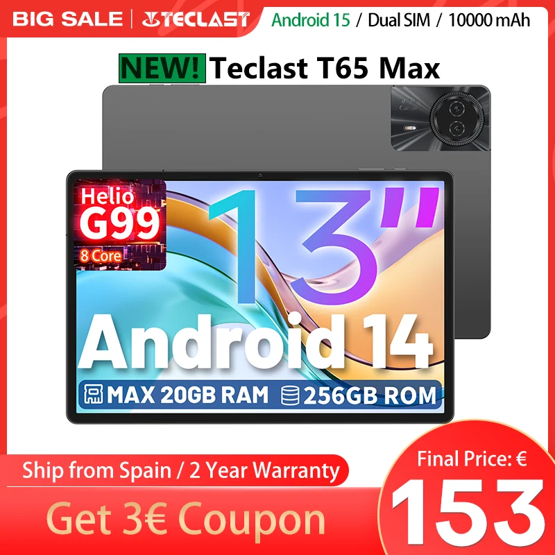 Teclast T65 Max 13インチ Android 14タブレット 8コア Mediatek Helio