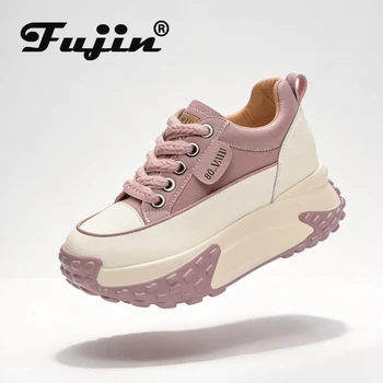 Fujin 3 inch 7cm Genuine Leather Platform Wedge Fashion Women fall winter Chunky Sneakers Heel Shoes Breathable Comfortable 1