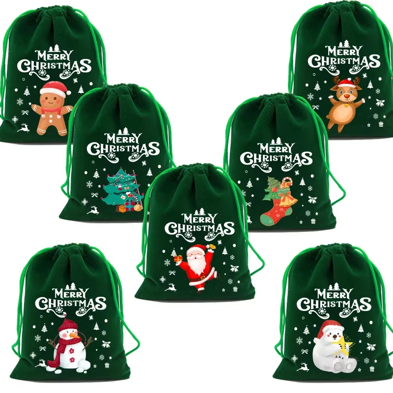Description Picture 3 of item5Pcs/Lot Christmas Velvet Bags Advent Calendar Xmas Gift Bags 9x12 10x16cm Drawstring Pouch Xmas Candy Jewelry Packaging Bags
