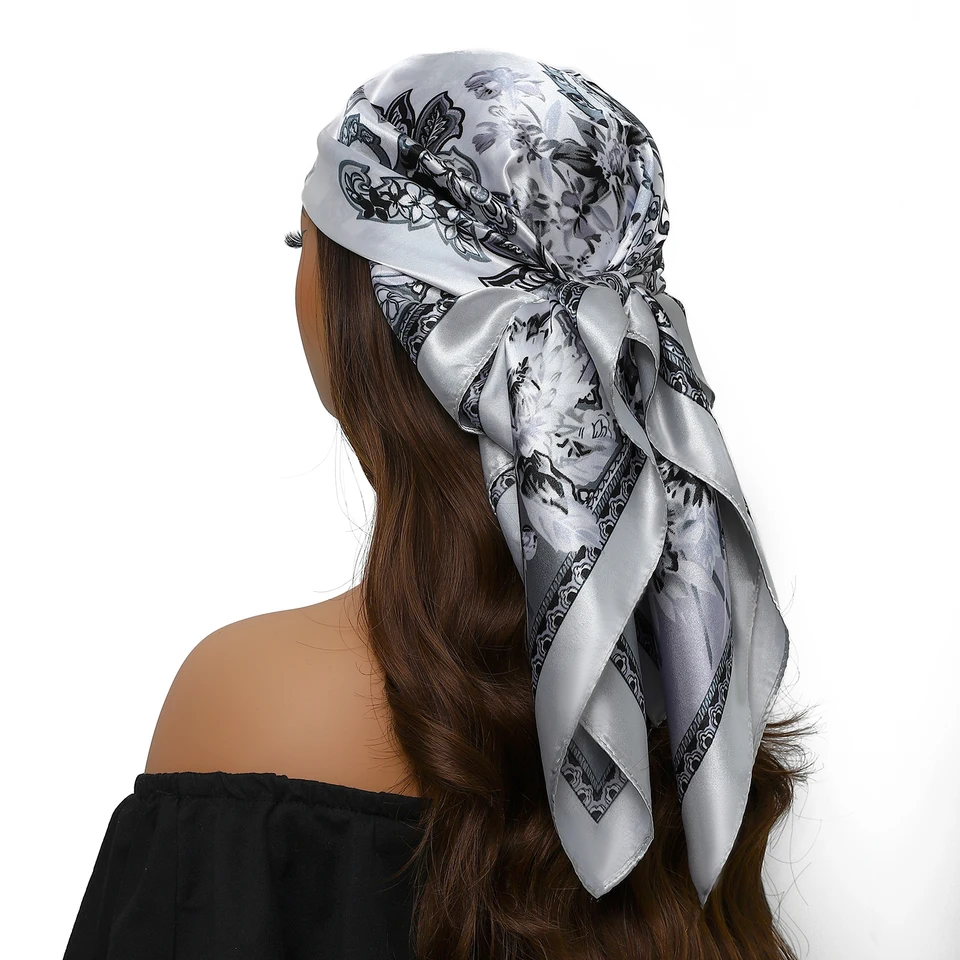 Sciarpa Quadrata DAMILY In Raso – Fantasia Foglia Colorata – 90x90 Cm – Donna - 2