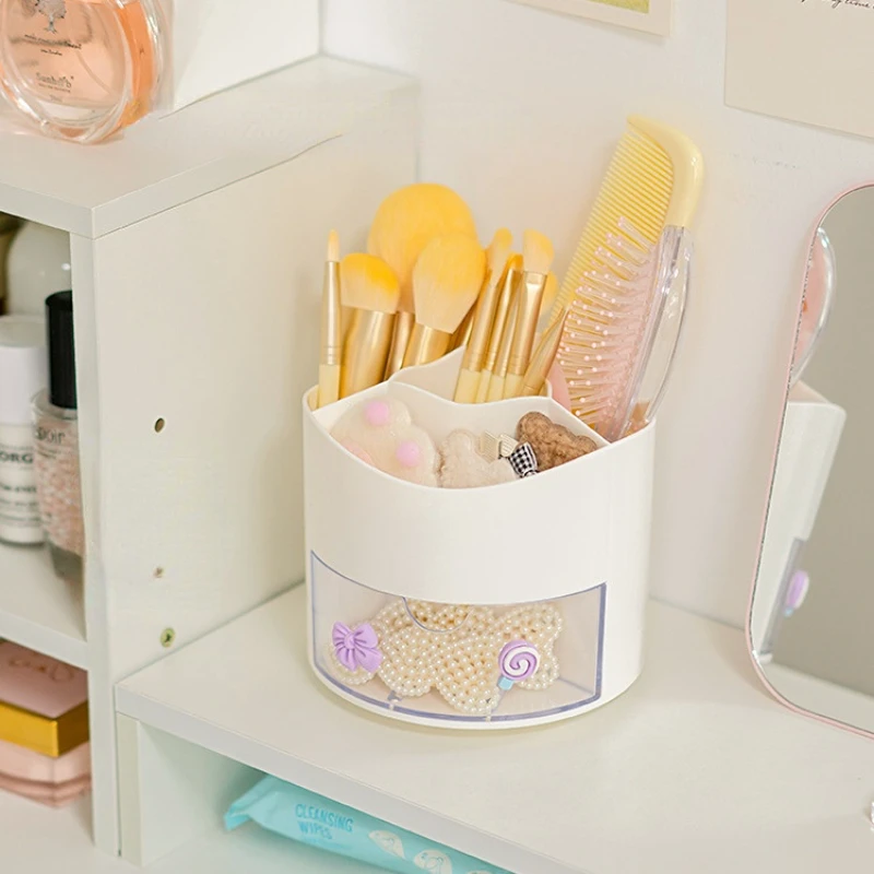 Pen Holder Cute Rotating Desktop Drawer Stationery Box Case School Office Desk Kawaii Storage Box Organizer Stickers