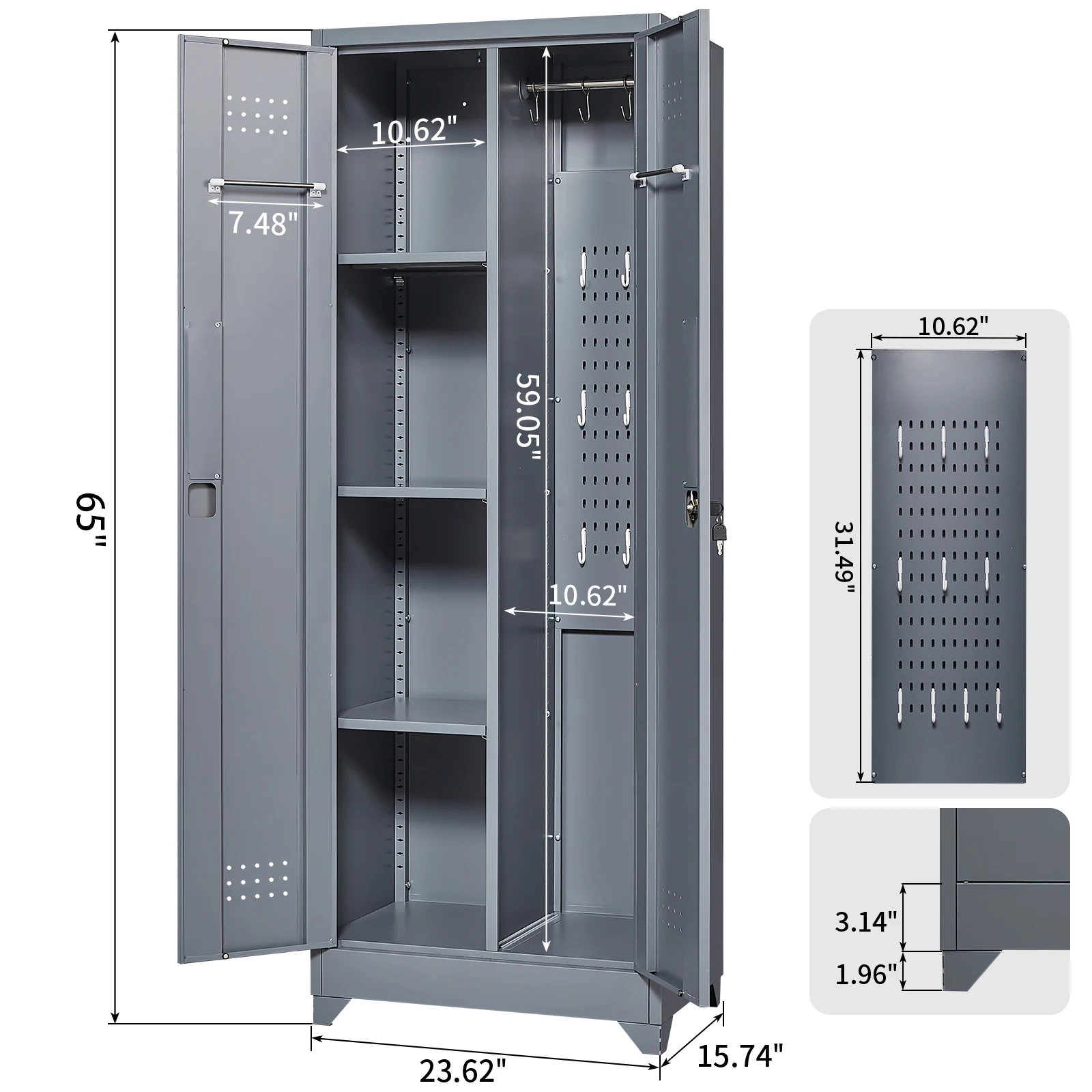Metal Cleaning Tool Cabinet with Locking Door Tall Broom Tool Organizer and Storage Cabinets for Kitchen Pantry Office Shop 3
