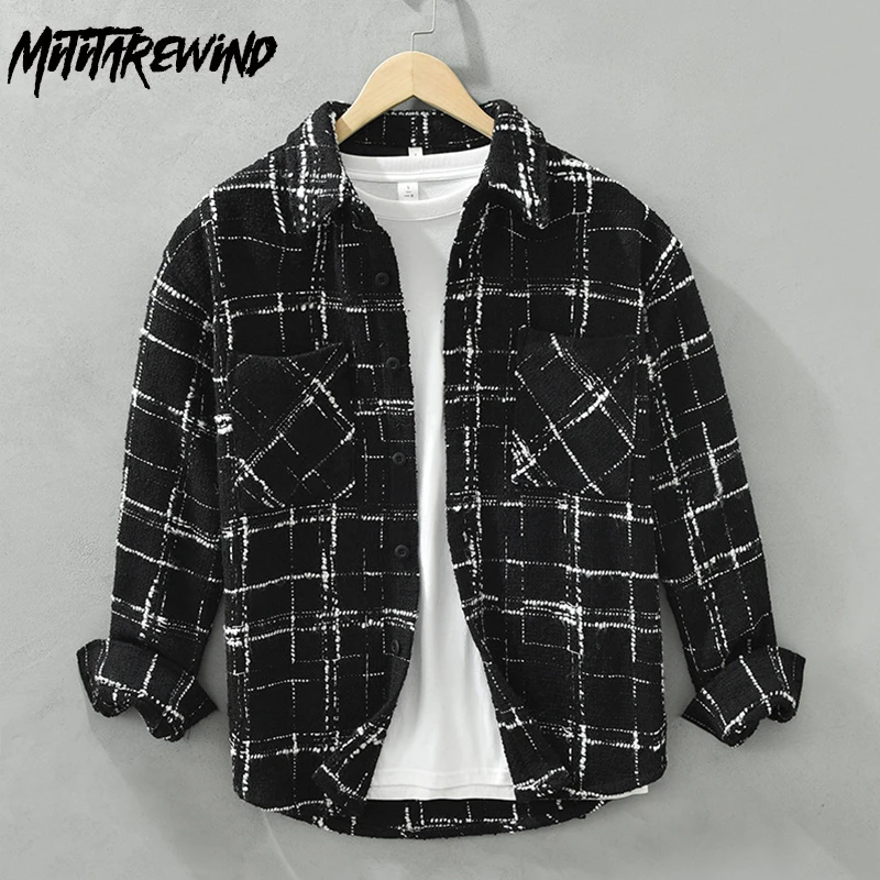 

Рубашка мужская клетчатая с длинными рукавами и карманами, свободная повседневная Уличная одежда, весна-осень