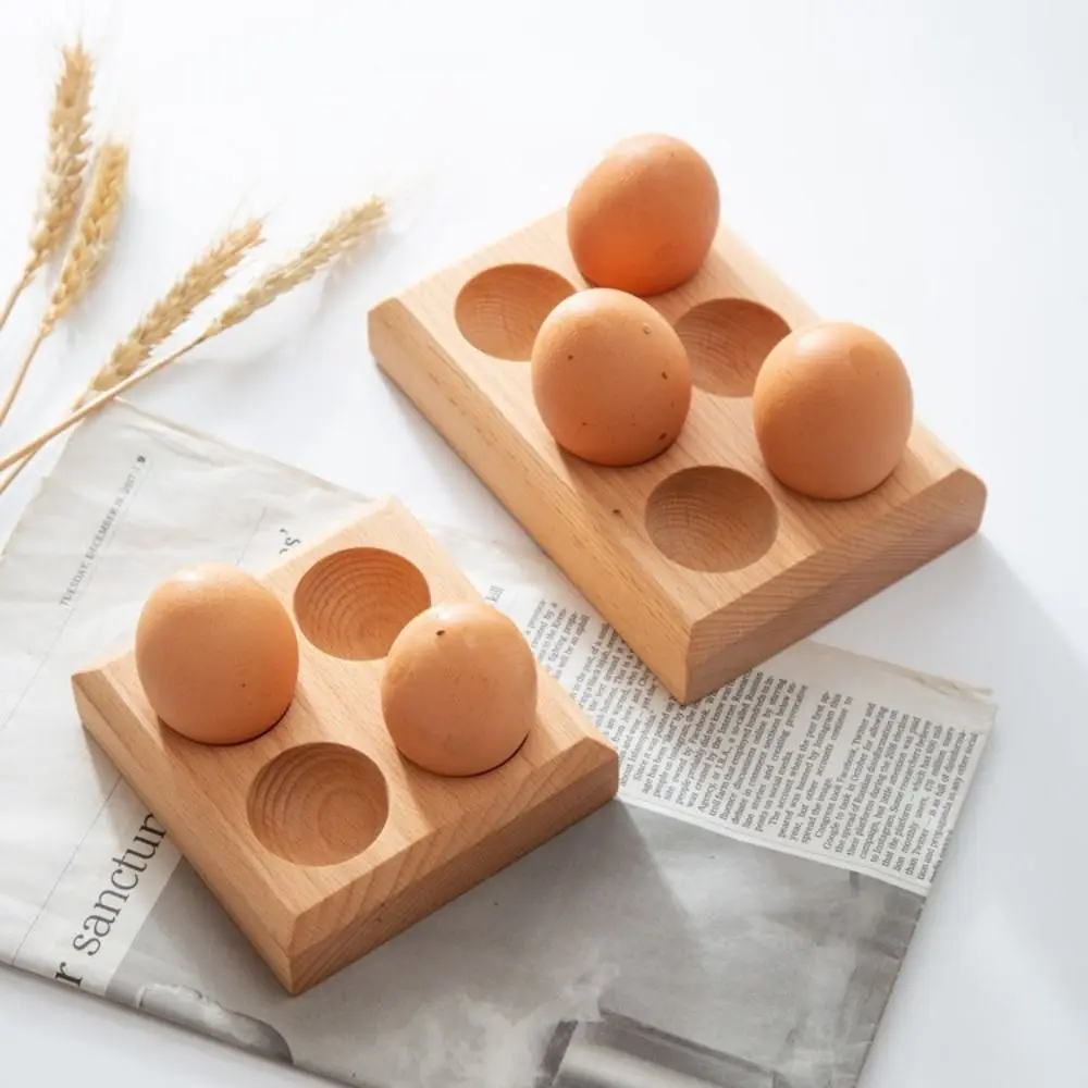 Multipurpose Handle Wood Egg Holder 4/6 Grids Double Row Wood Egg Tray Durable Hanging Hole Egg Keeper Countertop 2