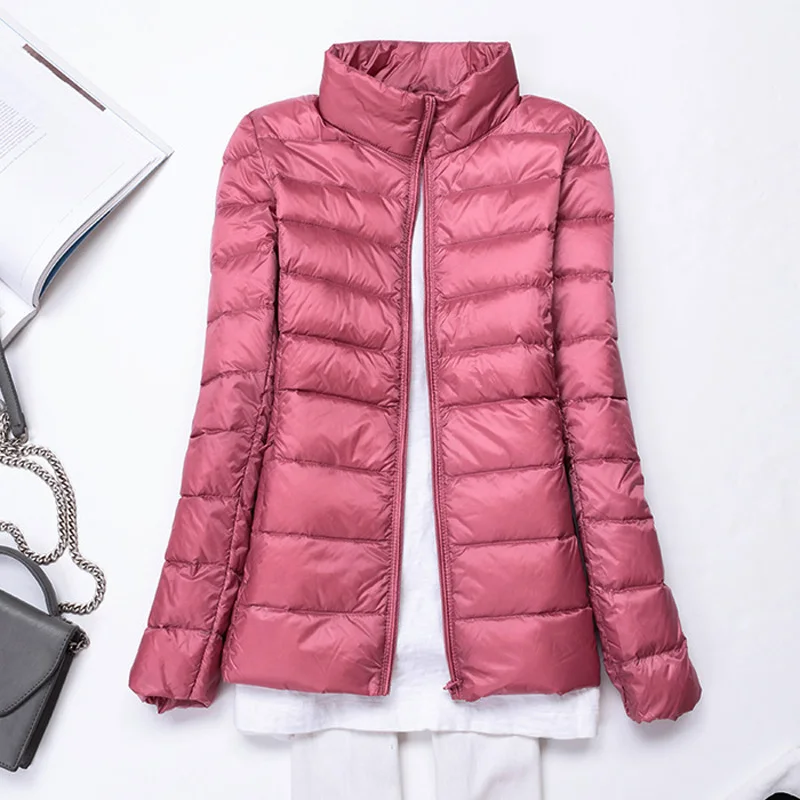 

New Women Thin Down Jacket White Duck Down Ultralight Stand-up Collar Jackets Autumn And Winter Warm Coats Portable Outwear