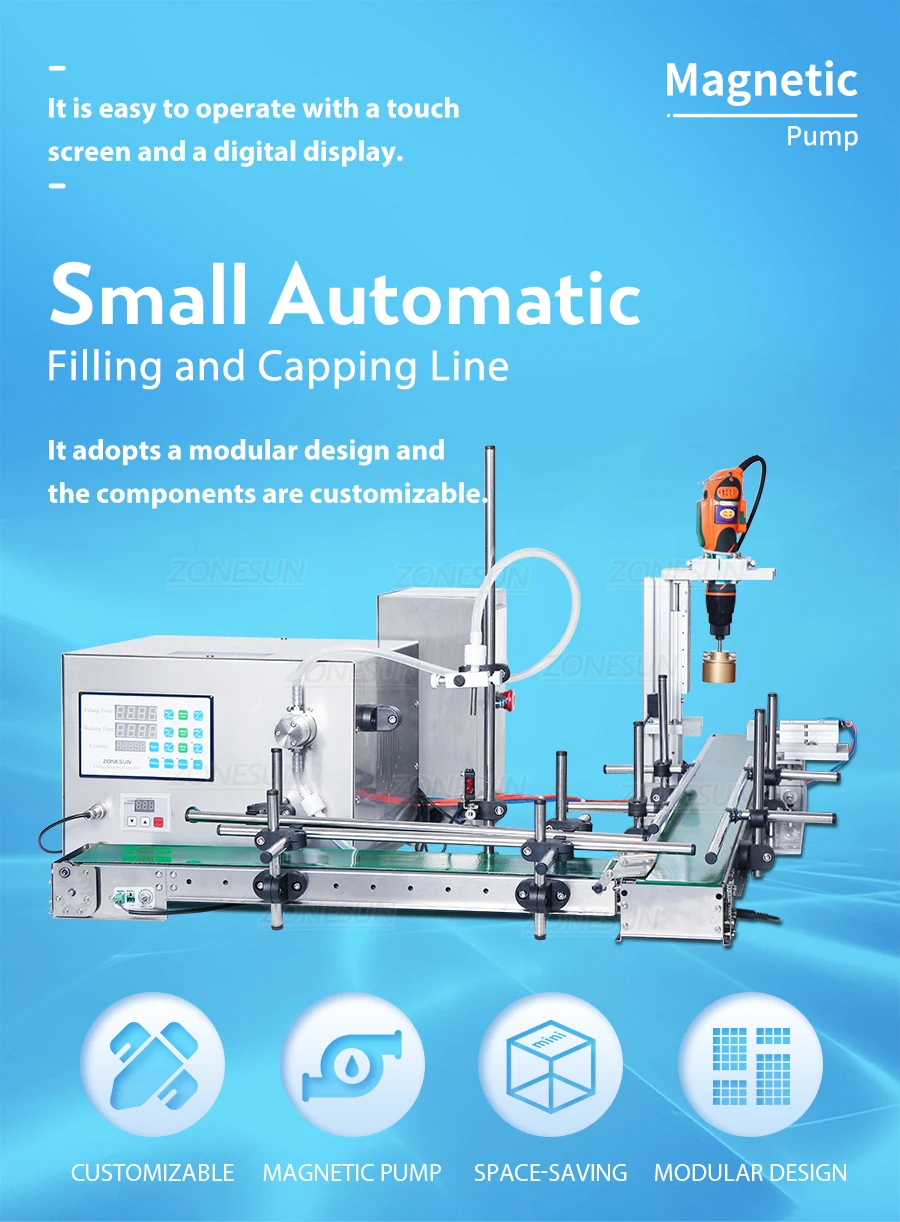 ZONESUN ZS-MPXG1 Máquina de llenado y tapado de líquidos con bomba magnética automática pequeña