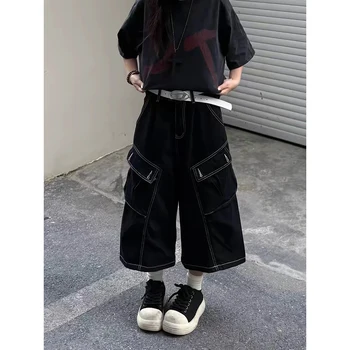 ZHIZOU 2026 Summer Women Academia Black Cargo Denim Shorts Vintage Y2K Jean Shorts Streetwear Oversize Cowboy Short Pants 2000s 1