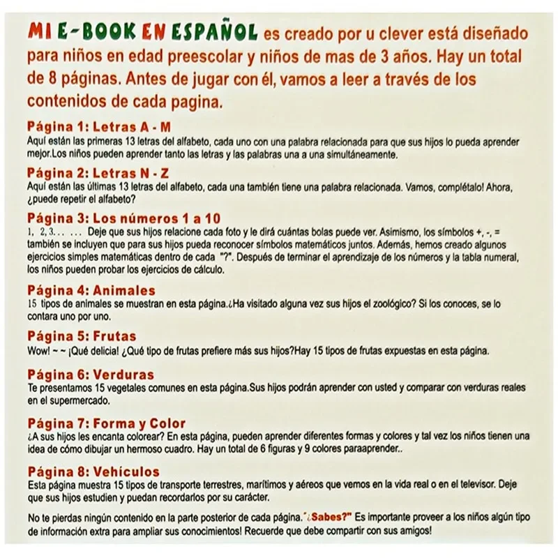 Learning Sound Book Reading Machine Educational Toy for Children Spanish