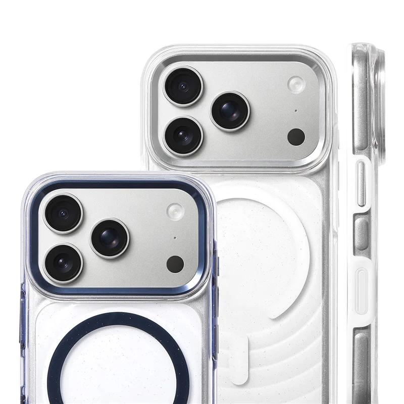 Bling Glitter Clear Ripple Magnetic Phone Case with Touch Camera Button and Wireless Charging