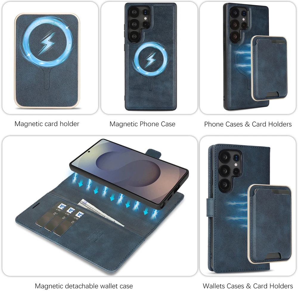 3-in-1 Magnetic Flip Leather Phone Case with Card Holder and Magsafe Compatibility