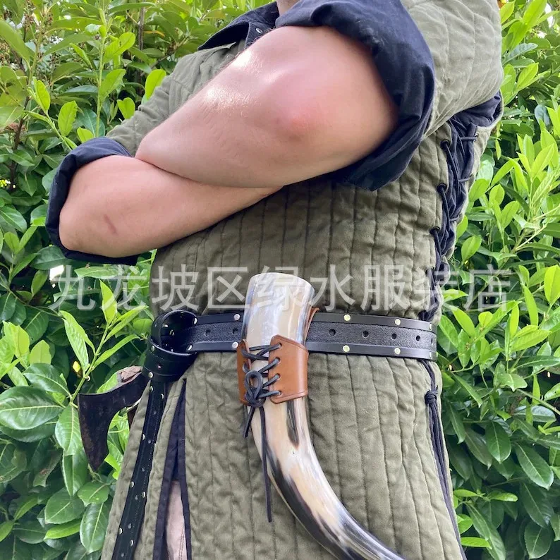 New Vintage Satchel Sword Holster Cowhorn Pendant Leather Holster Without Belt Party Halloween Performance Props