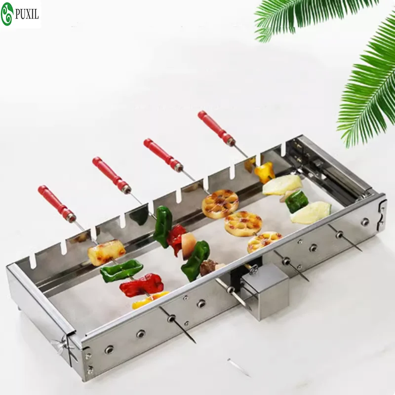 Commercial Barbecue Skewers Griddle Stainless Steel Grill Automatic Meat Rotate Machine Width Adjustable Hot Dog Roller
