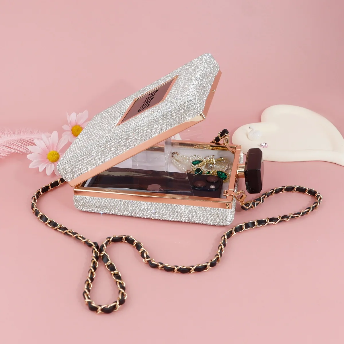 Luxury Rhinestone Evening Bags Acrylic Paris Perfume Shaped Bag Purses Clutch Vintage Banquet Handbag Shoulder Crossbody Bags 4