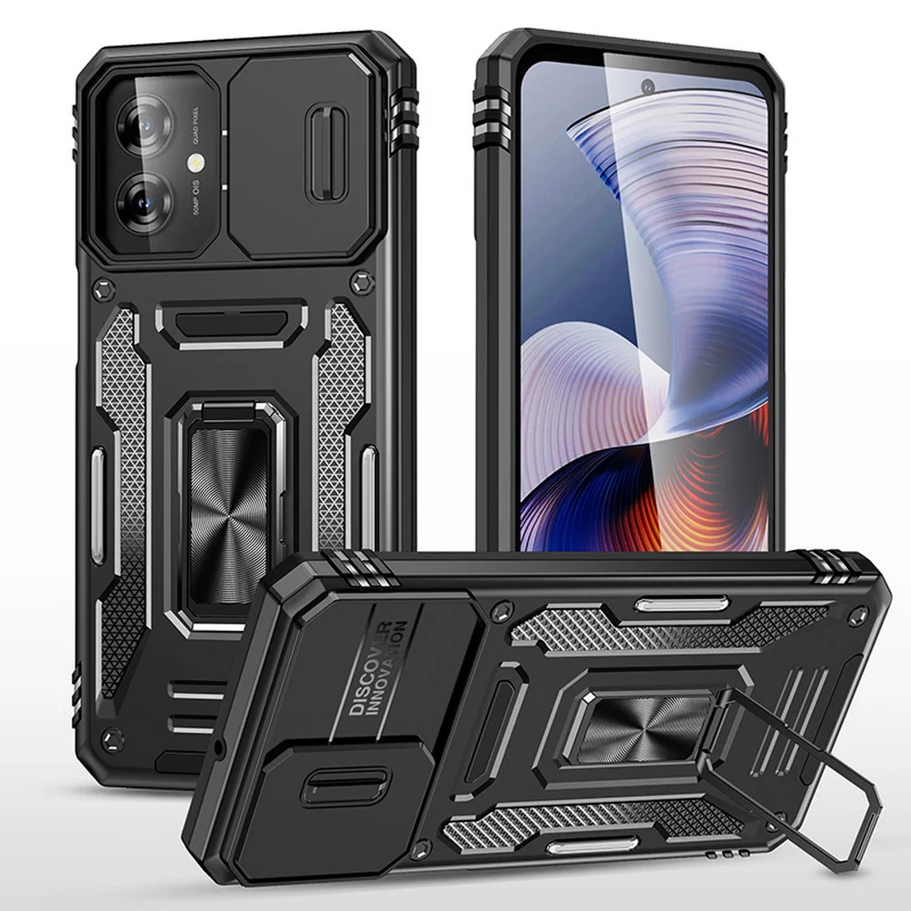 Enhanced Protective Case with Sliding Camera Cover and Metal Ring Stand