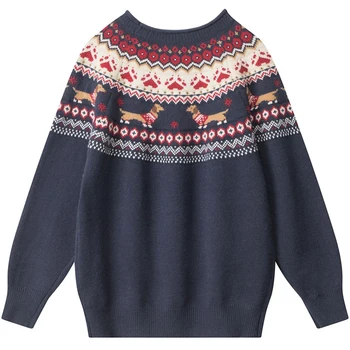 Fair Island Cartoon Pattern Sweater Male Knitwear Ethnic-Style Pullover Autumn Winter Men's Jacquard Christmas Sweater Pullover