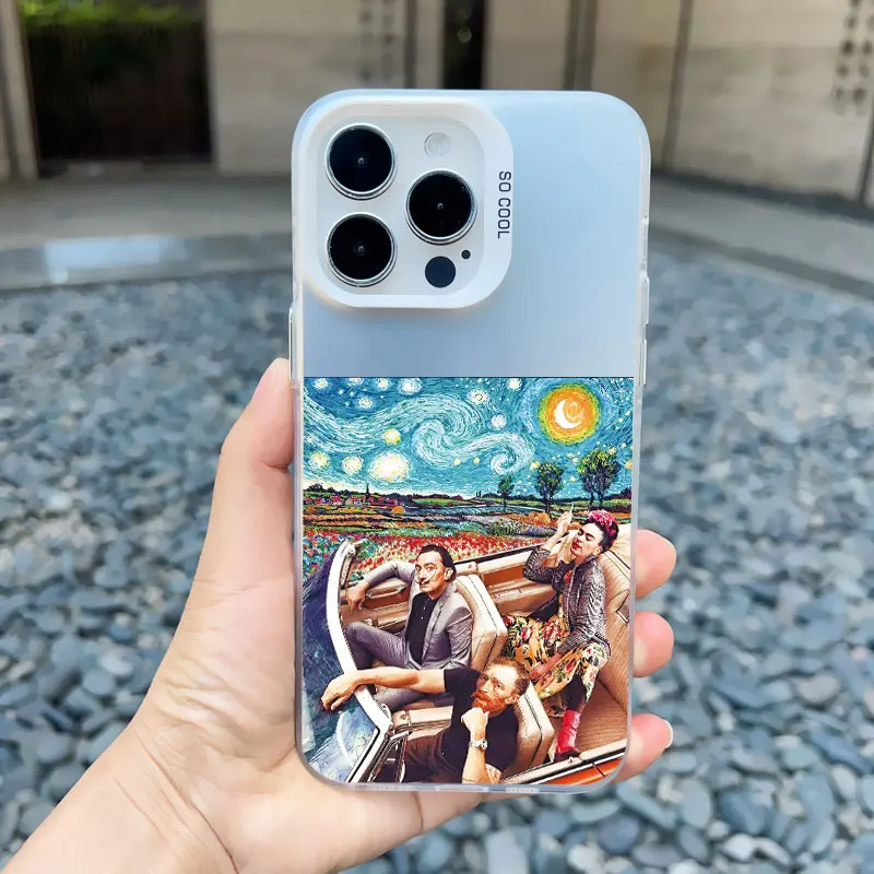 Artistic Aesthetic Phone Case - Shockproof Matte Laser Cover with David and Mona Lisa Design
