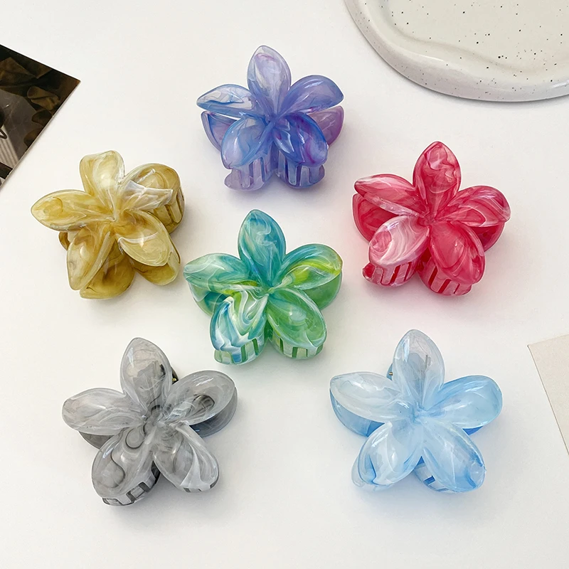 New Fashion Halo Dyed Flower Claw Clip for Women's Sweet Fresh Pan Hair Large Shark Clip Girl Vacation Hair Accessories