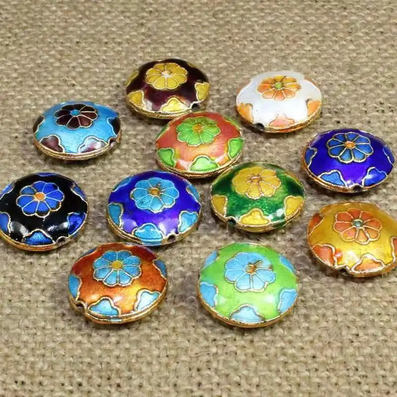 

10pcs Polished Colorful Cloisonne Round Floral Beads DIY Enamel Accessories Jewelry Making Charms Pendant Necklace Earrings