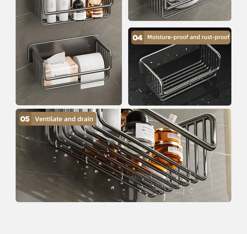 Description Picture 5 of itemBathroom Paper Towel Rack Punch-Free Toilet Paper Storage Rack Accessories Aluminum Shower Shelf Bathroom Organizer