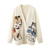 Women Knitted Cardigans Cartoon Cat Pattern Retro Korean Chic Long Sleeve V-neck Sweater Coat Fashion Outerwear Loose Female Top 5