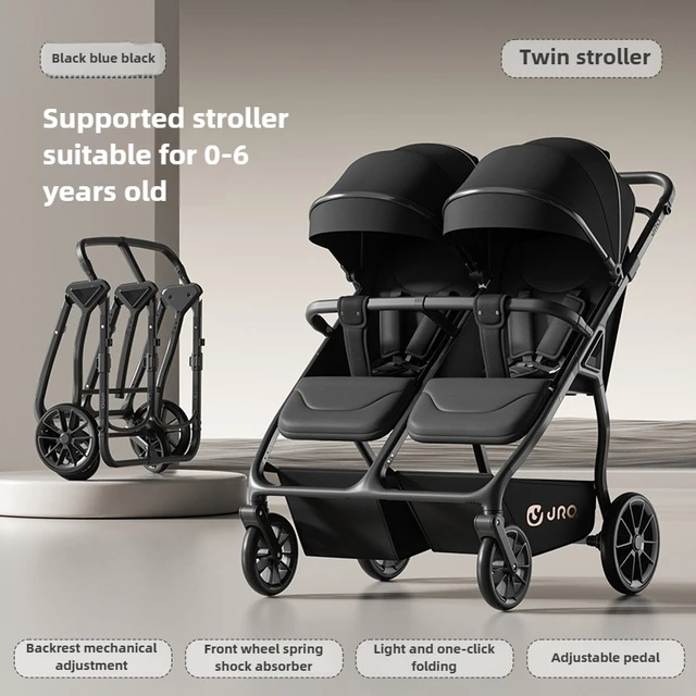 2025 nouvelle poussette bébé jumeau haute vue peut s'asseoir ou s'allonger poussette bébé légère pliable Double poussette bébé 1
