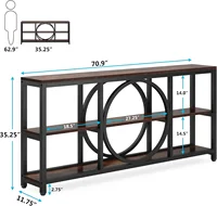 Extra Long Console Table, 70.9 inch Narrow Sofa Tables with 3 Tier Wood Storage Shelves Industrial Metal Frame for Entryway 2