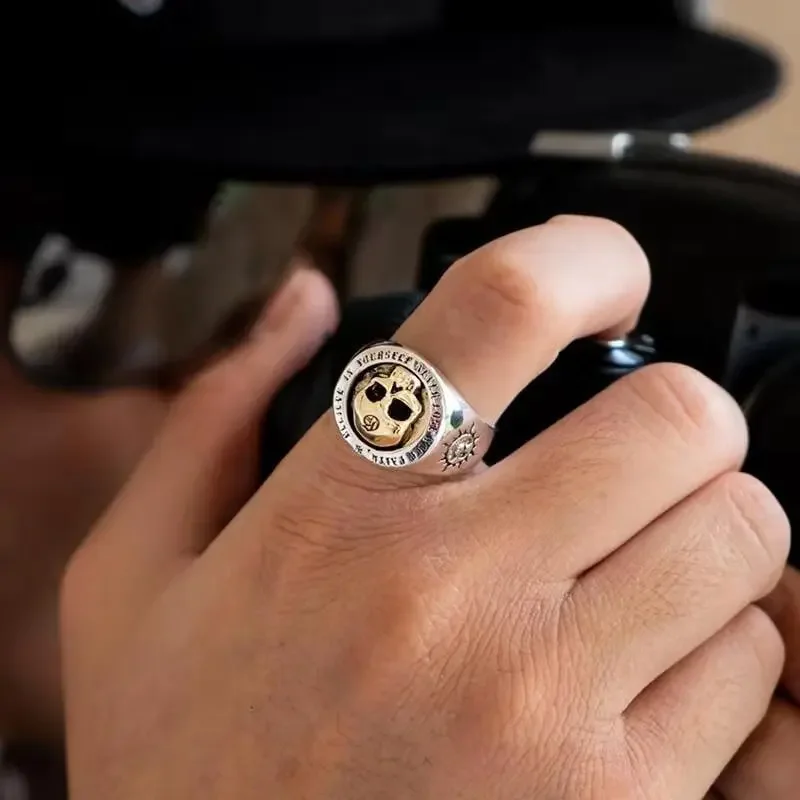 Outdoor Retro Domineering Skull Self Defense Ring Male Trendy Hip Hop Skull Ring European and American Punk Rock Mal