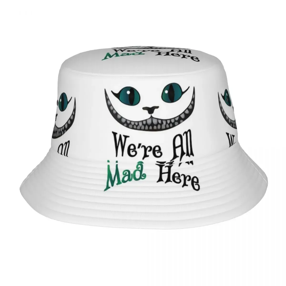 Cheshire Alice Cats We Re All Mad Here Bucket Hats Panama For Kids Bob Hats Cappelli Da Pescatore All'Aperto Per La Pesca Estiva Berretto Unisex