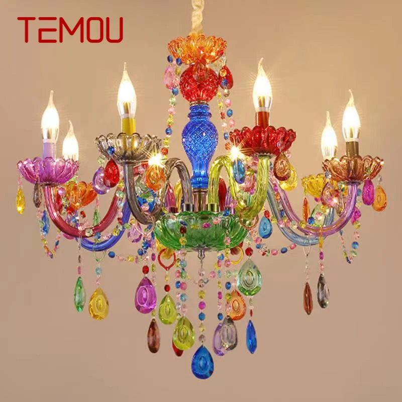 

TEMOU Color Crystal Pendent Lamp Art Girls' Room Candle Lamp Children's Room Living Room Restaurant Bedroom Chandelier