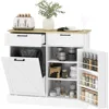 Tilt Out Trash Can Cabinet, 10 Gallon Farmhouse Kitchen Cabinet with Hidden Trash Can and 2 Drawers for Laundry Room, Pantry 1