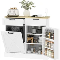 Tilt Out Trash Can Cabinet, 10 Gallon Farmhouse Kitchen Cabinet with Hidden Trash Can and 2 Drawers for Laundry Room, Pantry 1