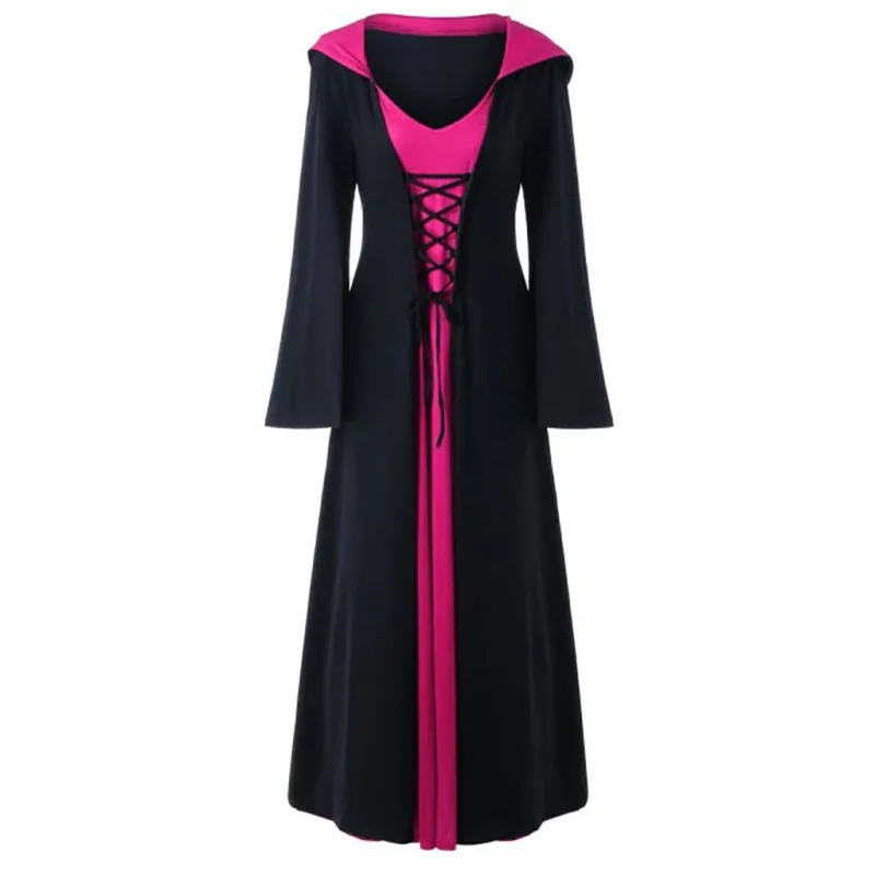Halloween Medieval Dress for Women Vintage Hooded Cloak Robe Cosplay Costume Retro Scary Vampire Witch Carnival Disfraz Mujer
