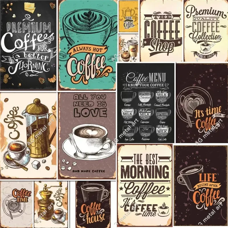 

Fresh Morning Coffee Poster Vintage Rust Metal Tin Sign Cafe Kitchen Wall Plaques Decor Art Crafts Decorative Tin Plate Painting