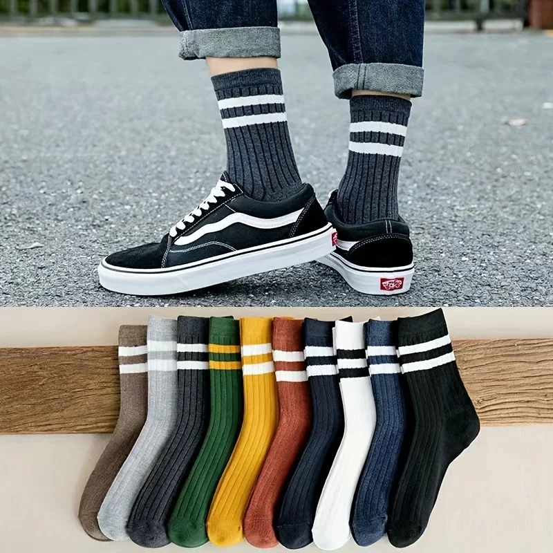 5-Pack Men's Novelty Socks – Trendy Vintage Pattern Cotton Crew Socks for Fall Winter, Fun Gifts for Him, Daily & Sports Wear