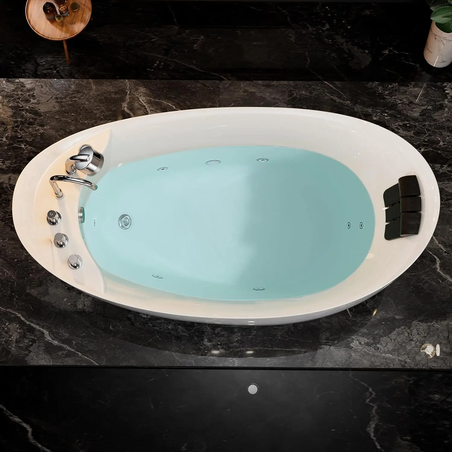 67-Inch Freestanding Whirlpool Bathtub Oval with 7 Hydromassage Water Jets Luxury Acrylic Massage SPA Soaking Bath Tub Single