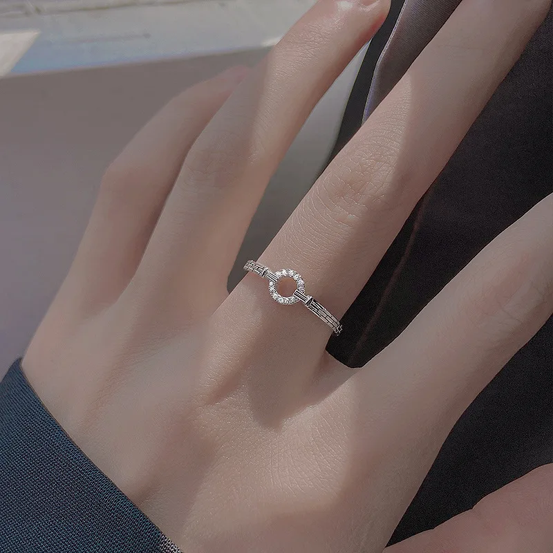 Silver Color Ring for Women Sparkling Gemstone Wedding Ring for Bridal Korean Open Adjustable Size Engagement Zircon silver ring wedding rings finger rings womens ring jewelry rings ring jewelry cubic zircon ring