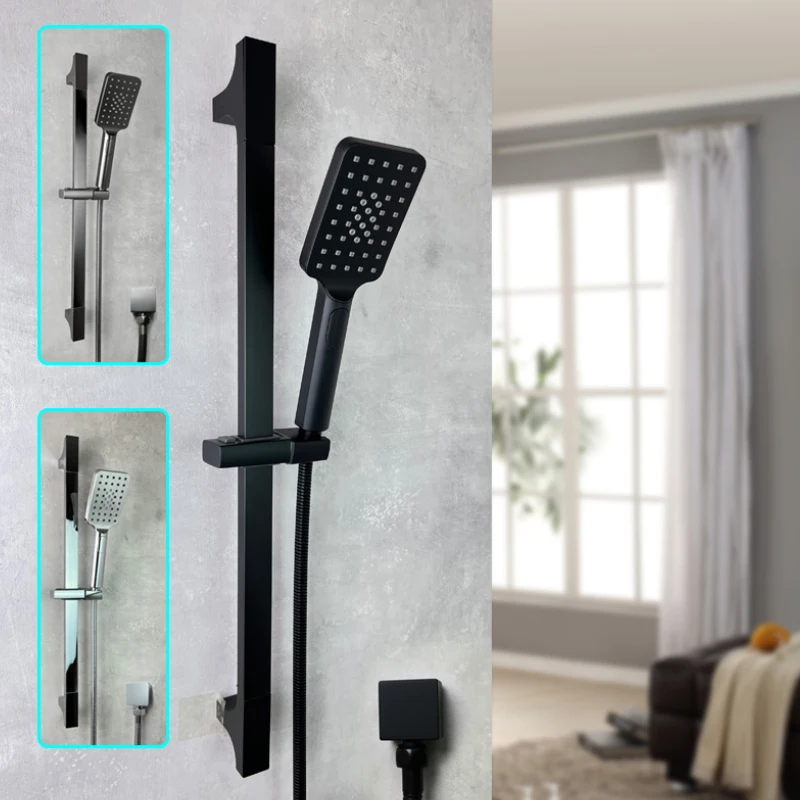 3 Functions ABS Hand Shower Bathroom Stainless Steel Sliding Bar Set with Brass Connector Outlet Black Metal Grey White 1.5m Hos