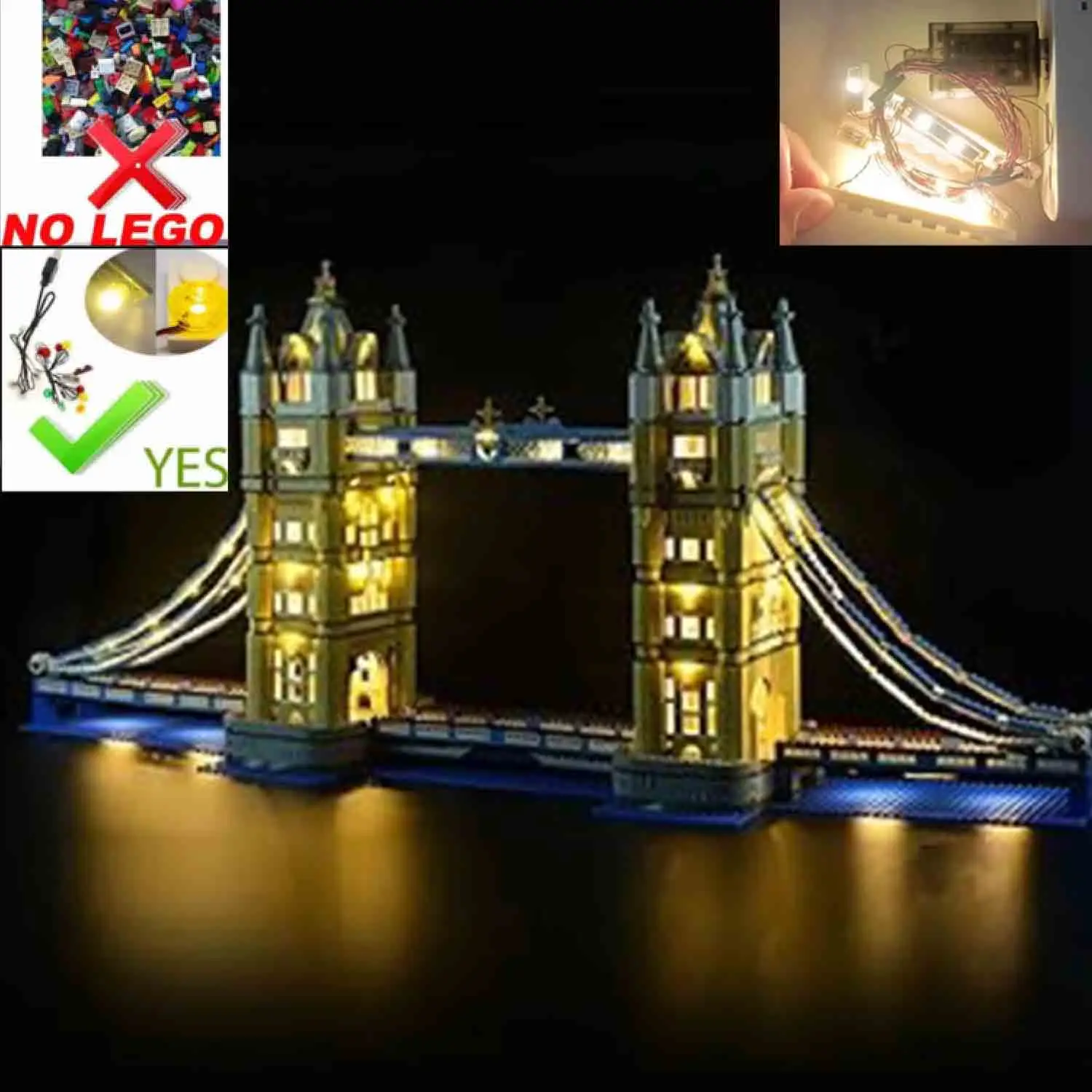 （No LEGO, Just Light）Light Up Lego 10214 London Tower Bridge Building Set USB LED Light